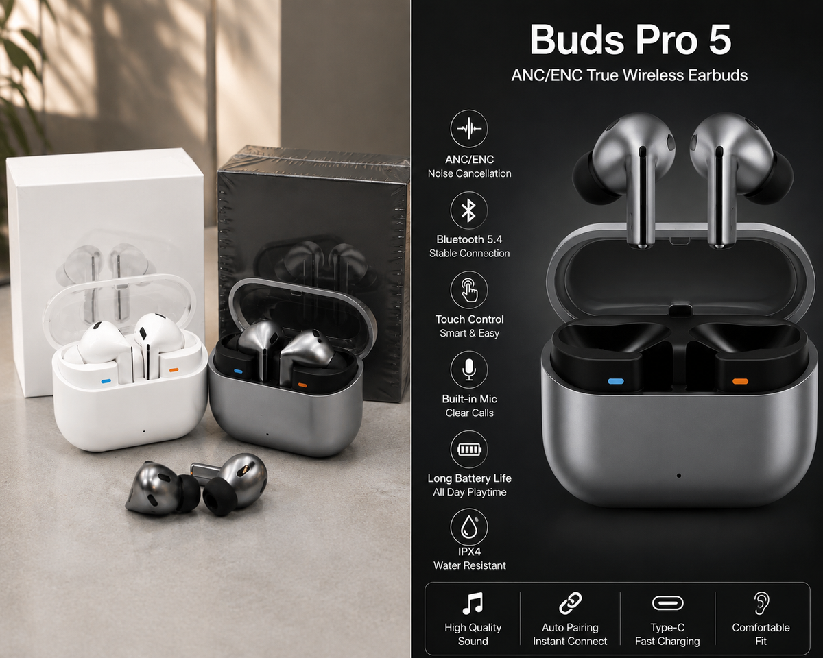 Buds Pro 5 ANC/ENC Wireless Earbuds Noise Cancellation | Bluetooth 5.4 | Touch Control | Type-C Charging