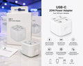 USB-C 20W Power Adapter Fast Charging | Dual USB-C Ports | Compact Design | Universal Compatibility